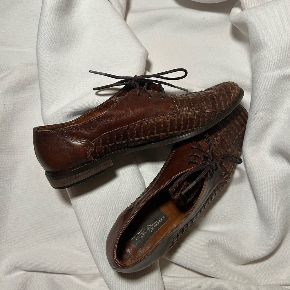 Vintage Sesto Meucci Brown Leather Woven Women's Flats